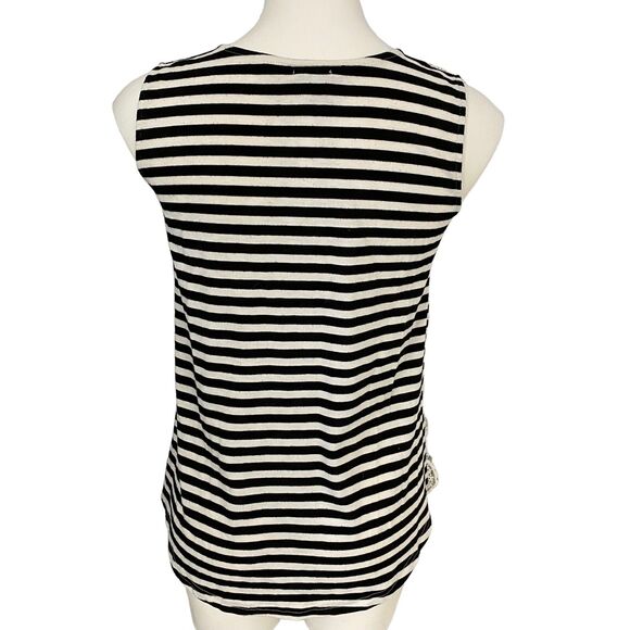 C Oliver Top Women Medium Lace Overlay Blue Stripe Tank Boho Nautical Officecore - Picture 3 of 13